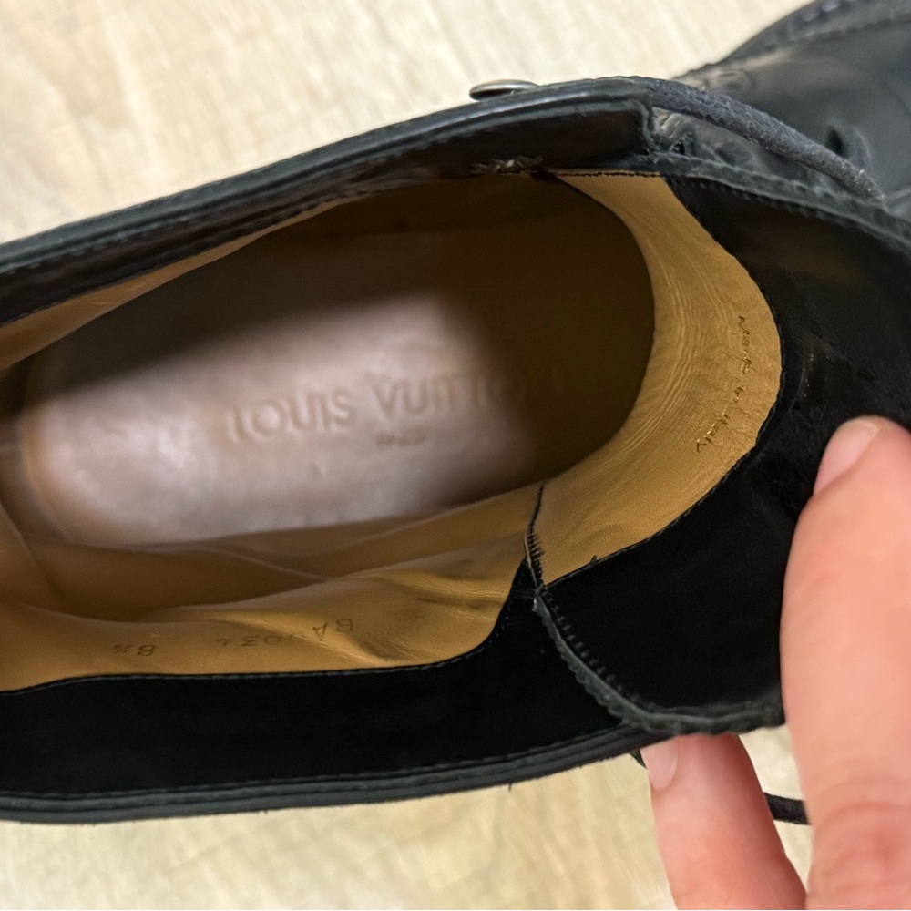Louis Vuitton Black Leather Brogue Combat Boots Monogram Sole 8.5 - Picture 8 of 11